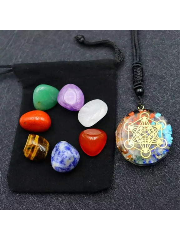 8Pcs/ Set Natural Quartz 7 Chakra Crystal Polished Stone Healing Mineral Pendant