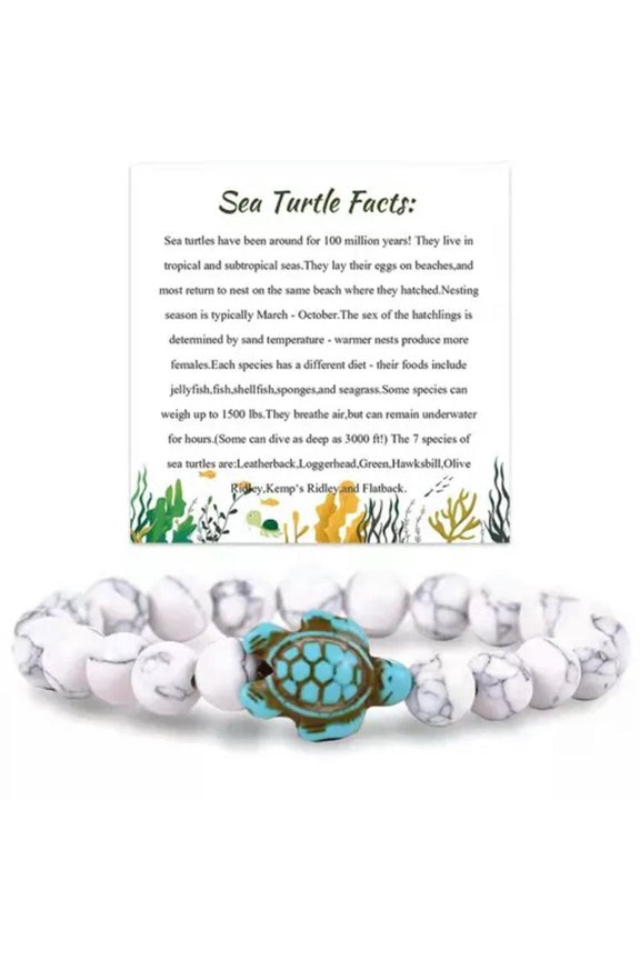8mm Energy Natural Stone Turquoise Turtle Bead Bracelet Adjustable Delicate Jewelry Gift-White