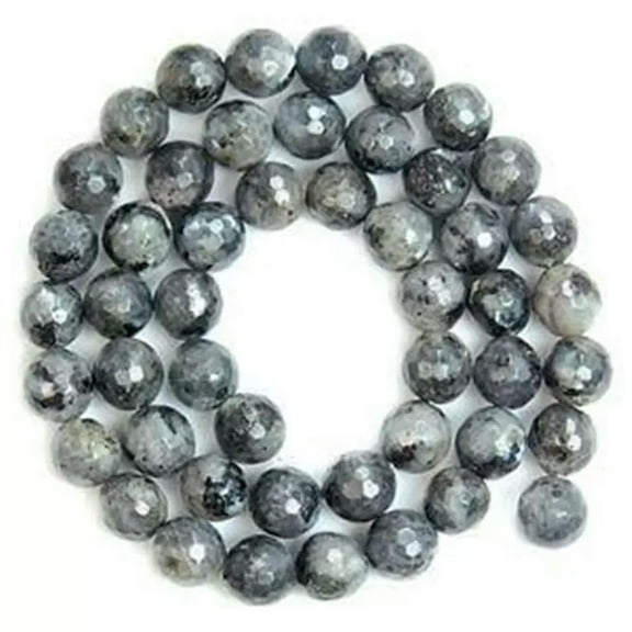 GKNET 8mm Faceted Natural Black Labradorite Larvikite Beads 15"##QF569