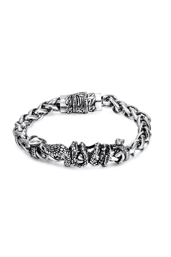 8mm Mens Hip Hop 20CM Stainless Steel Magnetic Buckle Snake Link Bracelet