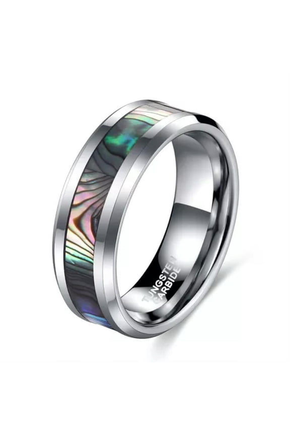 8mm Width Tungsten Carbide Abalone Seashell Band Ring Size 7-15