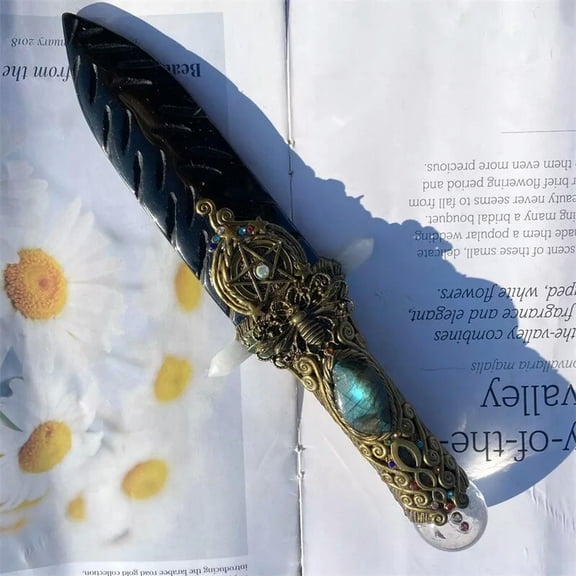 GKNET 9"+ Natural Obsidian Dagger Skull Quartz Crystal Skull Healing Reiki Gift 1PC