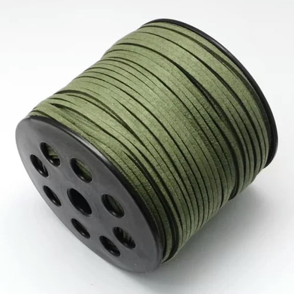 GKNET 90m/roll Faux Suede Cord String Thread Flat Leather Lace Spool 3.0x1.4mm-DarkOliveGreen