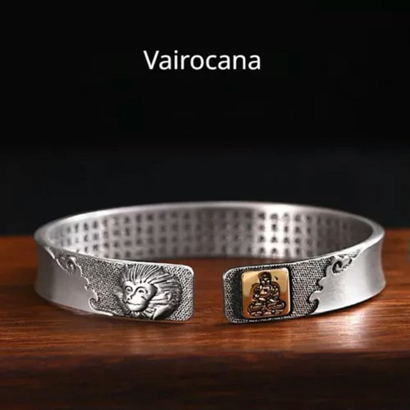 GKNET 925 Silver 12Zodiac Cuff BangleTrendy Personalized Primitive Year Solid Bracelet-56-58mm-Zodiac Sign - Monkey