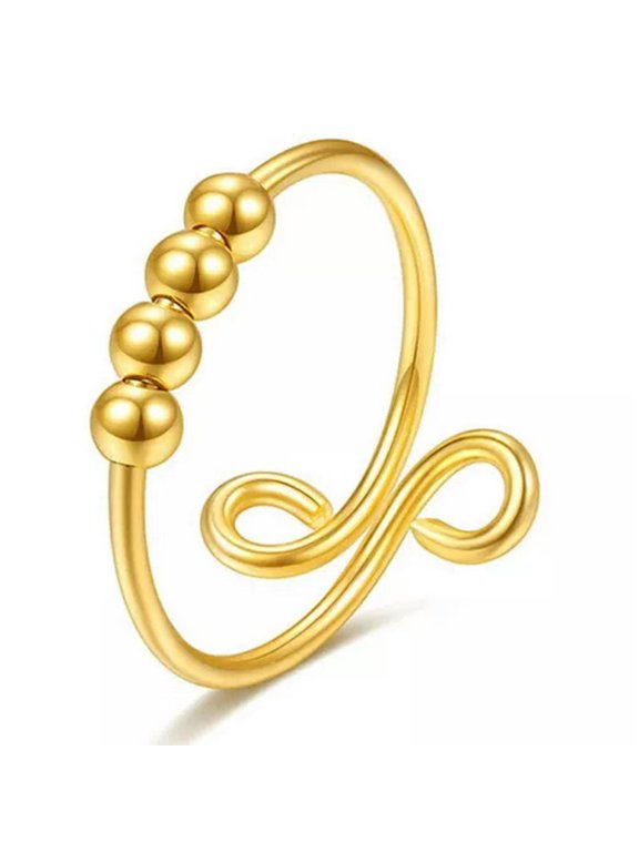 925 Silver Beaded Relief Anxiety Ring Adjustable Finger Ring Womens Men Jewelry-12-Gold Four Beads