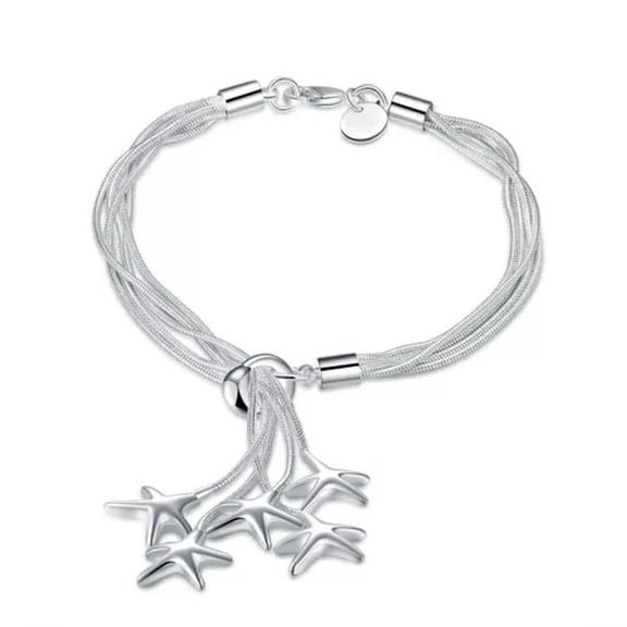 GKNET 925 Silver Brass Star New Tassel Design Bracelet Chain Women Accessories