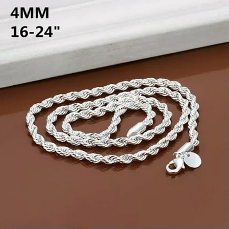 GKNET 925 Silver Filled 4MM Twisted Rope Chain Necklace 16" - 24" Mens Womens Jewelry-24inch