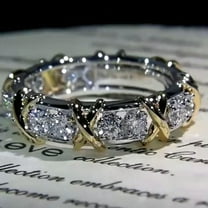 GKNET 925 Silver Filled Crystal Rings Women Fashion Gold X Ring Size 5-11-8