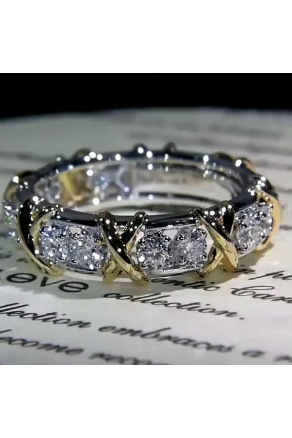 925 Silver Filled Crystal Rings Women Fashion Gold X Ring Size 5-11-9