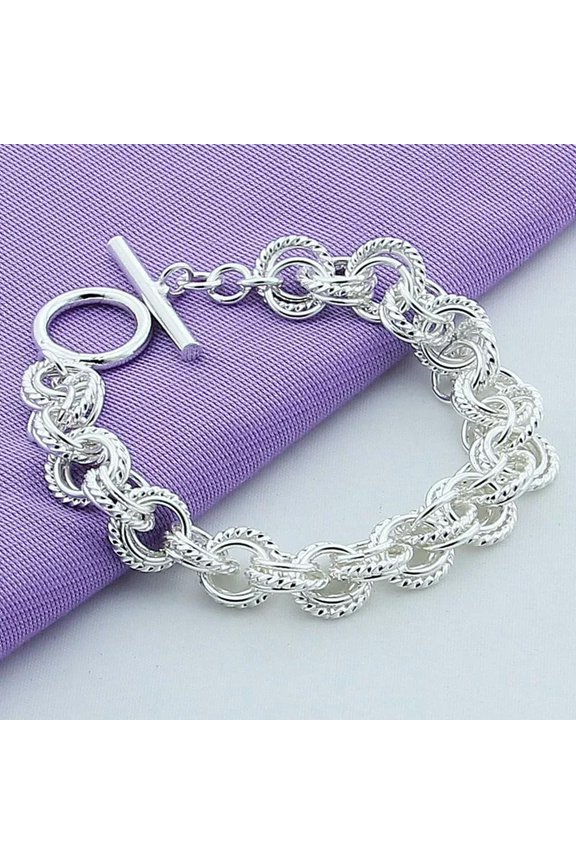 925 Silver Filled Round Circle Bracelet Women Men Charm Silver Bracelet