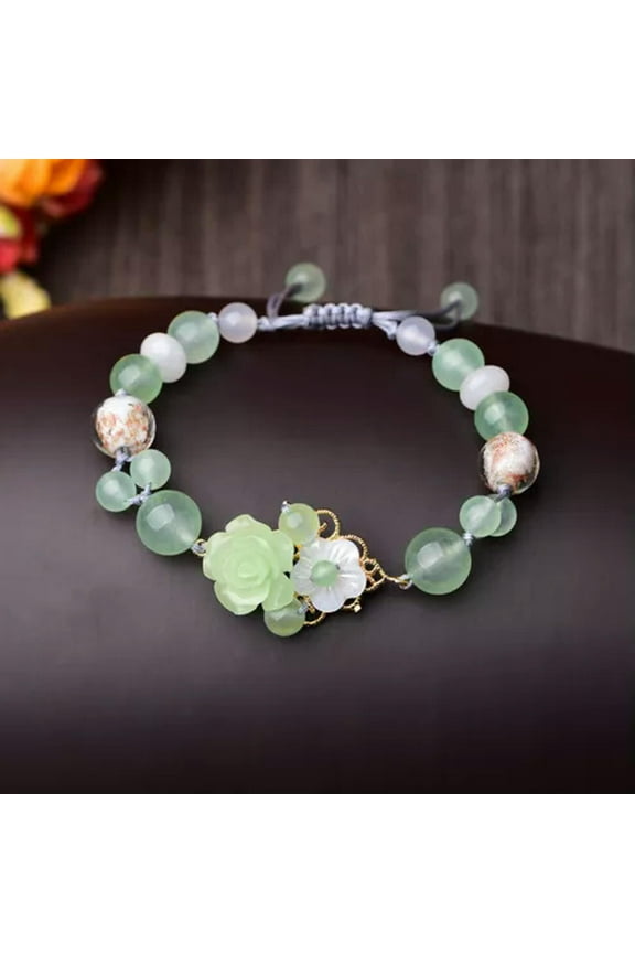 925 Silver Green Jade Flower Bracelets Chalcedony Bangles Natural Jewelry