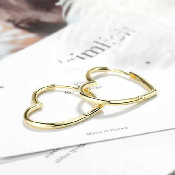 GKNET 925 Silver Hoop Huggie Earrings Fashion Women Big Heart Earrings-gold