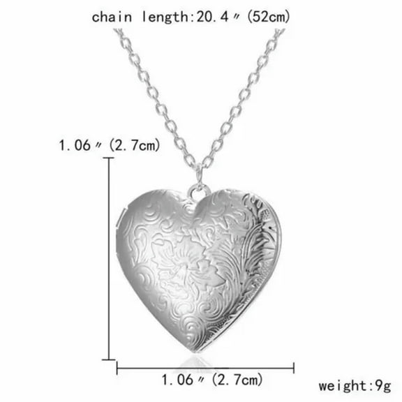 GKNET 925 Silver Love Heart Locket Photo Memory Floating Carved Pendant Necklace Women-Flower Heart
