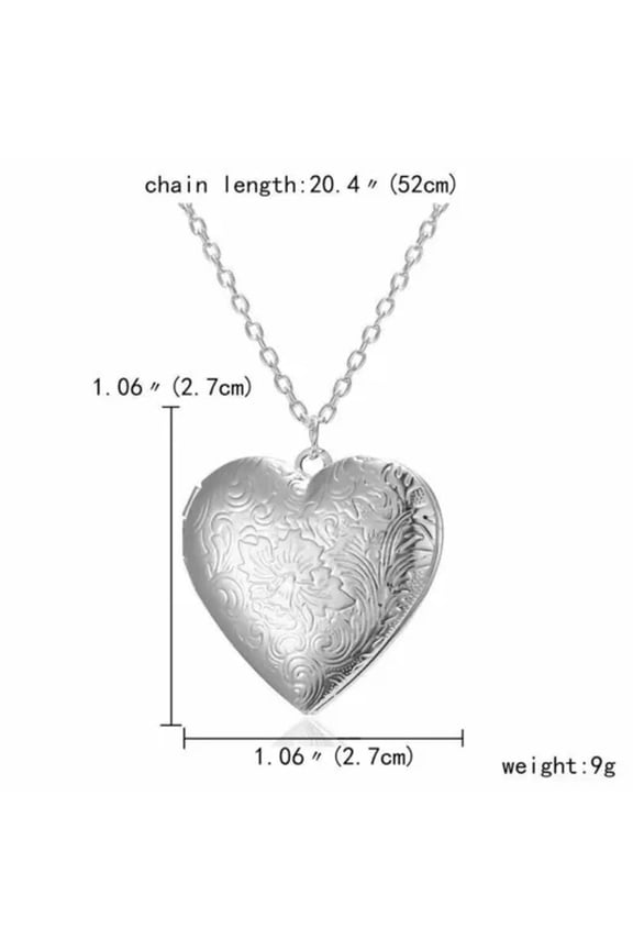 925 Silver Love Heart Locket Photo Memory Floating Carved Pendant Necklace Women-Flower Heart