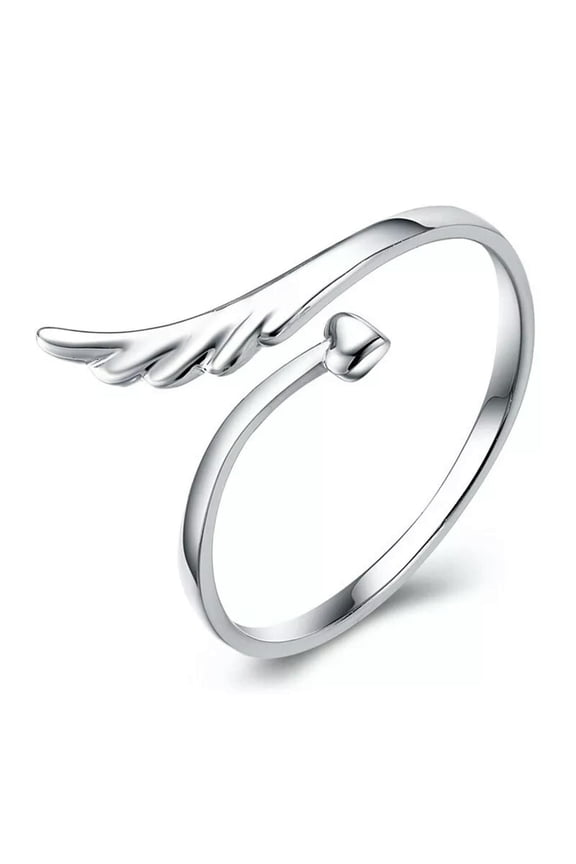 925 Silver Open Adjustable Rings Women Angel Wing Ring Size 6-7