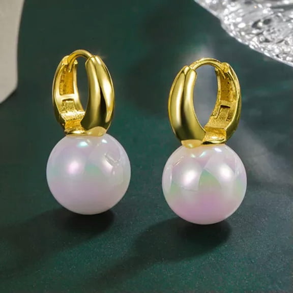 GKNET 925 Silver Pearl Hoop Huggie Earrings Ear Clip Women Delicate Jewelry 2 Color-Gold