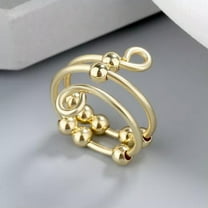GKNET 925 Silver Plated Relief Anxiety Ring Adjustable Finger Ring Women Men Jewellery-3-Gold Double Layer Beads