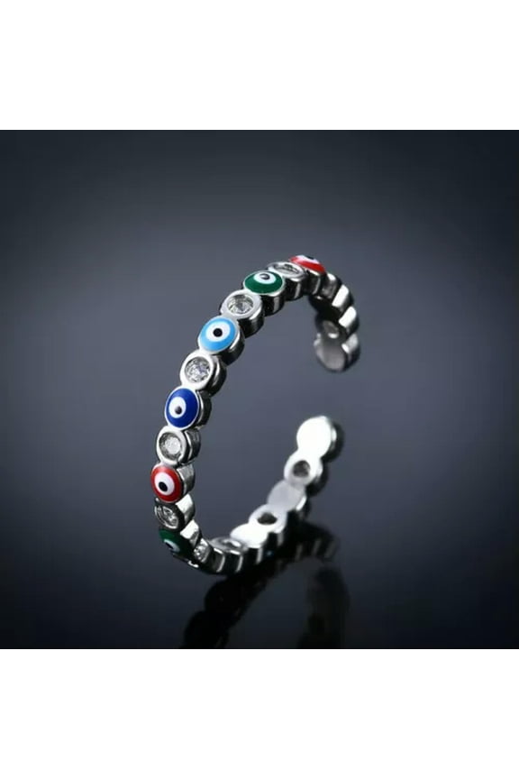 925 Silver Plated Turkish Lucky Blue Evil Eye Finger Ring Women Men Delicate Jewelry Gift-4-Silver-Open