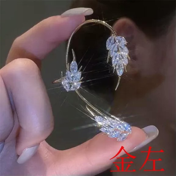 GKNET 925 Silver Plated Zircon Leaf Ear Cuff Wrap Non Piercing Earring Women Jewellery-1pc Gold Leaf Right Ear