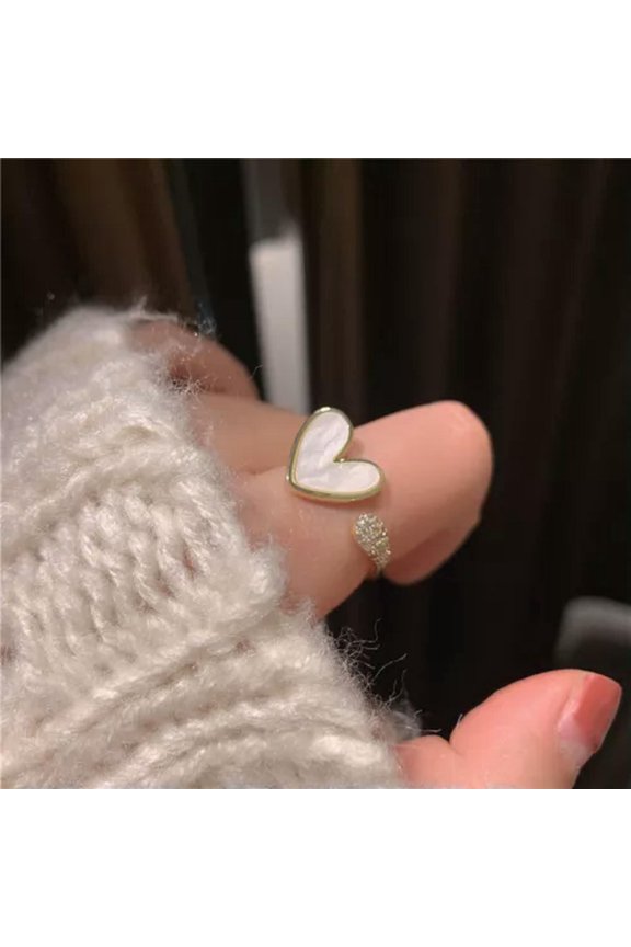 925 Silver Plated Zircon Ring Adjustable Leaf Finger Ring Womens Wedding Jewelry-1-Heart