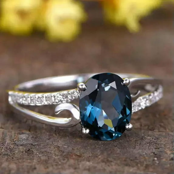 GKNET 925 Silver Ring Natural Blue Oval Zircon Rings Womens Fashion Jewelry-10