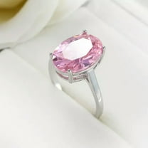 GKNET 925 Silver Rings Oval Pink Zircon Crystal Rings Womens Fashion Jewelry-7#