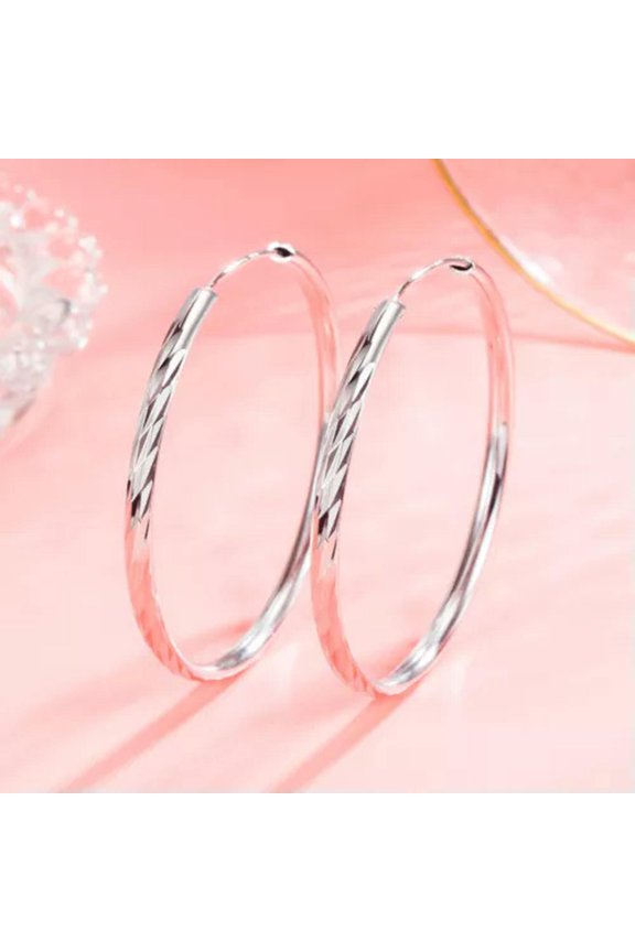 925 Silver Round Hoop Earrings Womens Big Hoop Earrings Size 3/4/5/6 CM-3cm