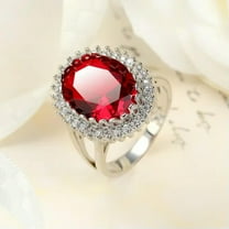 GKNET 925 Silver Ruby Ring Oval Red Zircon Crystal Rings Women Fashion Rings-9#