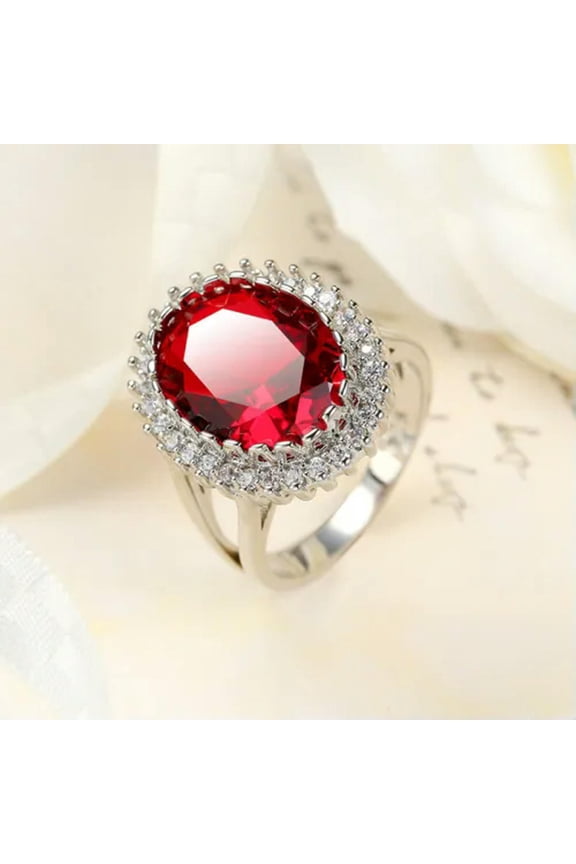 925 Silver Ruby Ring Oval Red Zircon Crystal Rings Women Fashion Rings-9#