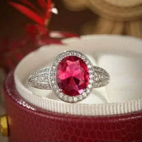 GKNET 925 Silver Ruby Ring Oval Red Zircon Rings Women Retro Fashion Jewelry-6