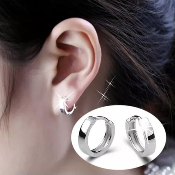 GKNET 925 Silver Smooth Hoop Huggie Earrings Round Ear Clip Women Men Jewelry-silver