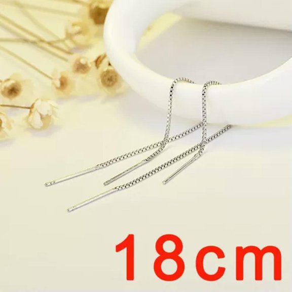 GKNET 925 Silver Zircon Clip Long Tassel Stud Earrings Drop Line Women Jewellery Gift-#21 18cm ear line