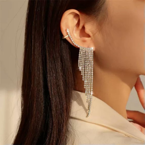 GKNET 925 Sliver Plated Pearl Long Tassel Zircon Earrings Drop Women Wedding Jewellery-13-Gold Long Tassel Zircon