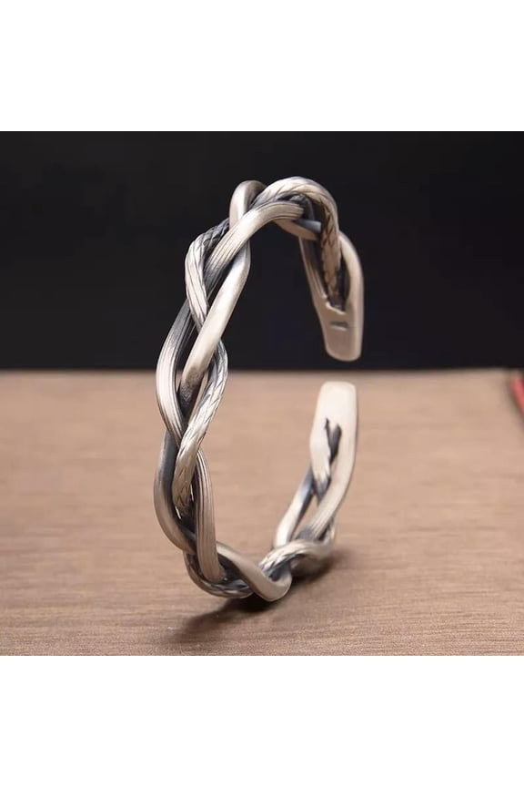 925 Sterling Men Bracelets Silver Thai Handmade Vintage Open Bangle Twisted Cuff