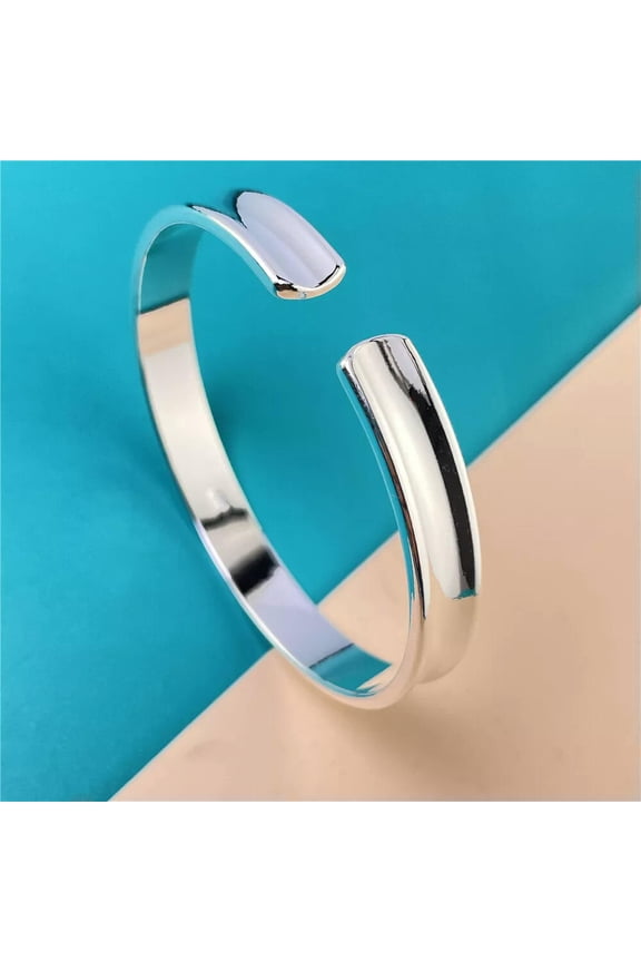 925 Sterling Silver Bangles Bracelet Women Men Fashion Smooth Open Bangle YB024