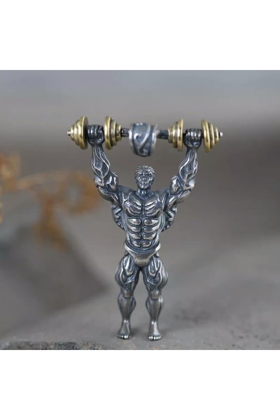 925 Sterling Silver Bodybuilder Gym Dumbbell Weight Lifting Man Necklace Pendant