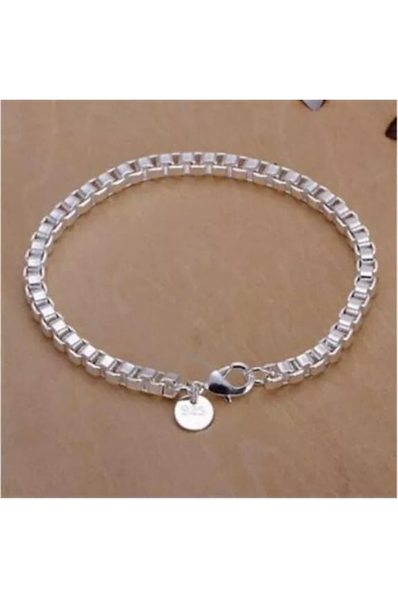 925 Sterling Silver Box Link Chain Bangle Bracelet For Women