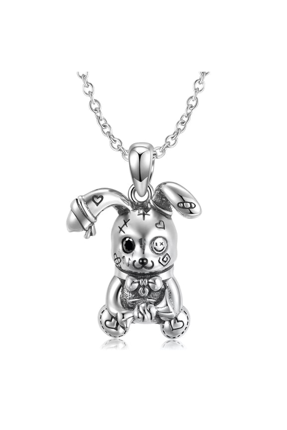 925 Sterling Silver Bunny Voodoo Ragdoll Rabbit Necklace Pendant Punk Charm