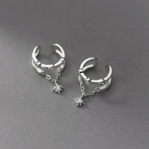 GKNET 925 Sterling Silver Clip On Ear Cuff Unisex Non Piercing Earrings Crystal Star