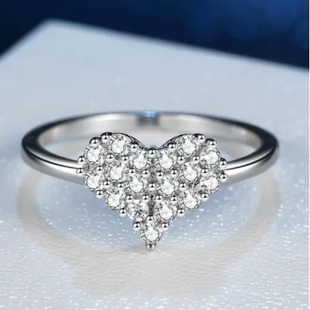 GKNET 925 Sterling Silver Crystal Heart Rings Women Fashion Ring Delicate Jewelry Size 5-10-7