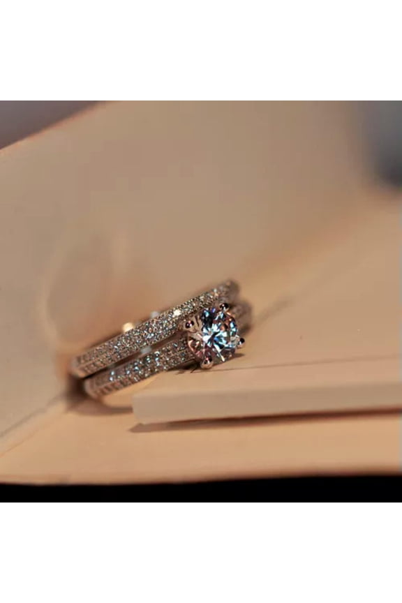 925 Sterling Silver Crystal Zircon Ring Sets Womens Mens Wedding Rings Jewelry-5