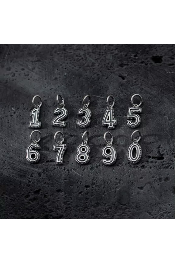 925 Sterling Silver Digital Number Dangle Charm A2659-Oxidized-0 - 1 piece