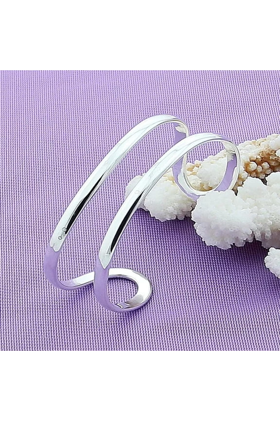 925 Sterling Silver Double Circle Line Cuff Bracelet Women Wedding Engagement-default