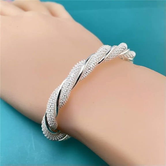 GKNET 925 Sterling Silver Filled Bangles Bracelet Women Fashion Twist Line Bangle