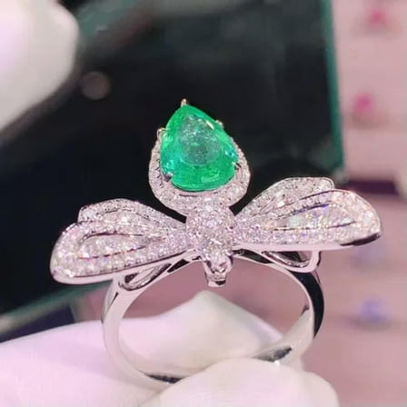 GKNET 925 Sterling Silver Green Zircon Butterfly Rings Women Fashion Delicate Jewelry Size 6-10-6