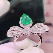 GKNET 925 Sterling Silver Green Zircon Butterfly Rings Women Fashion Delicate Jewelry Size 6-10-6