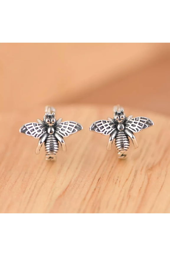 925 Sterling Silver Honey Bee Bumblebee Hoop Earrings Gothic Punk Vintage Retro