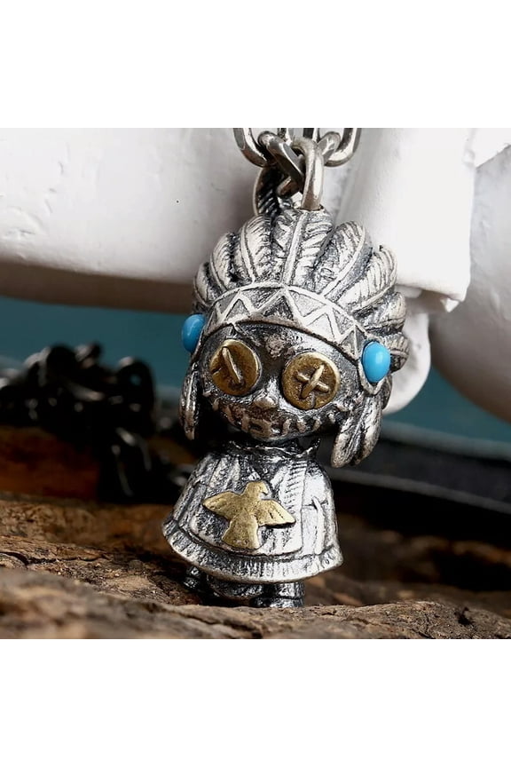 925 Sterling Silver Indian Voodoo Doll Witch Shaman Figurine Necklace Pendant