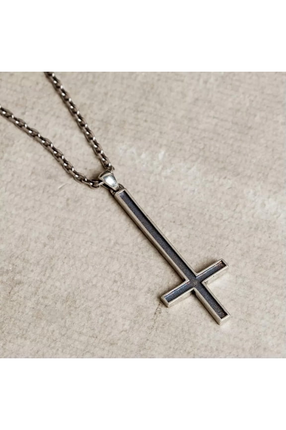 925 Sterling Silver Inverted Cross Necklace Pendant Charm Biker Punk Gothic Rock