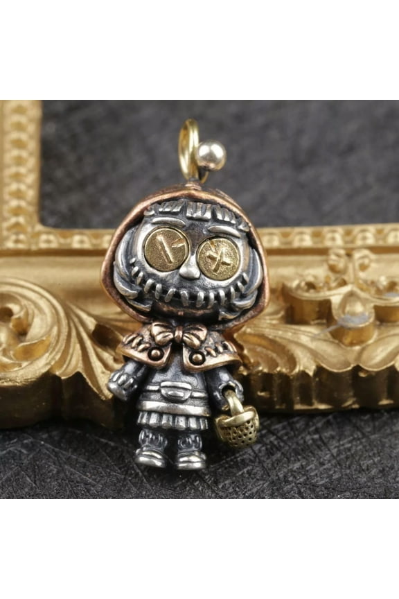 925 Sterling Silver Little Red Riding Hood Voodoo Doll Figurine Necklace Pendant